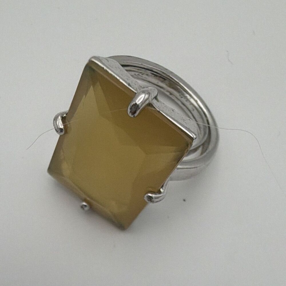 Kate Spade Cocktail Silver Tone Ring Yellow Rectangular Stone Prong Set Size 7